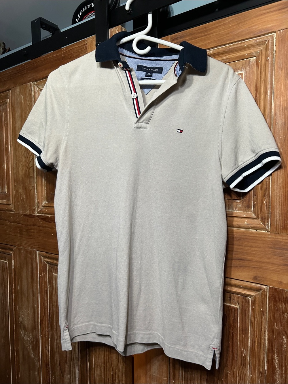 Tommy Hilfiger grey Polo with Navy Collar and Trimmed Sleeves